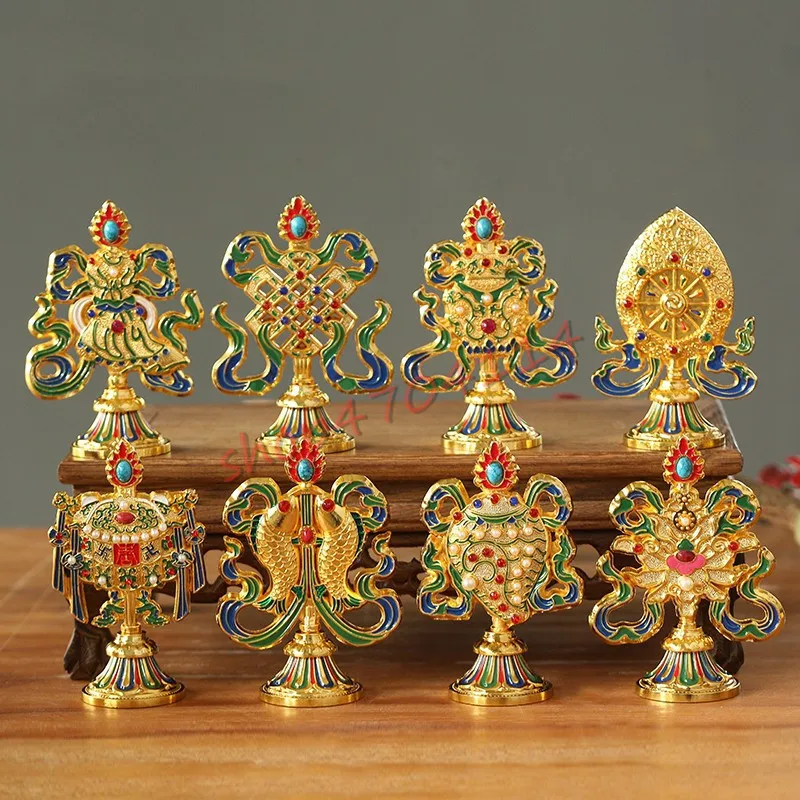 

Tantra auspicious eight treasures, Nepalese craft, electroplating gilding, hand painted auspicious eight treasures