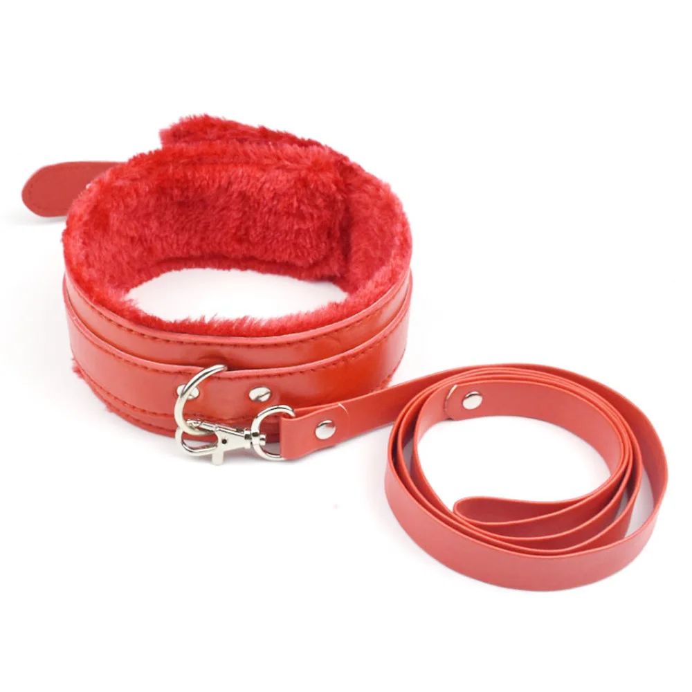 BDSM Sex Toys PU Leather Plush Neck Collar with Chain Leash for Woman Restraint Fetish Dog Slave Erotic kit Flirting Couples