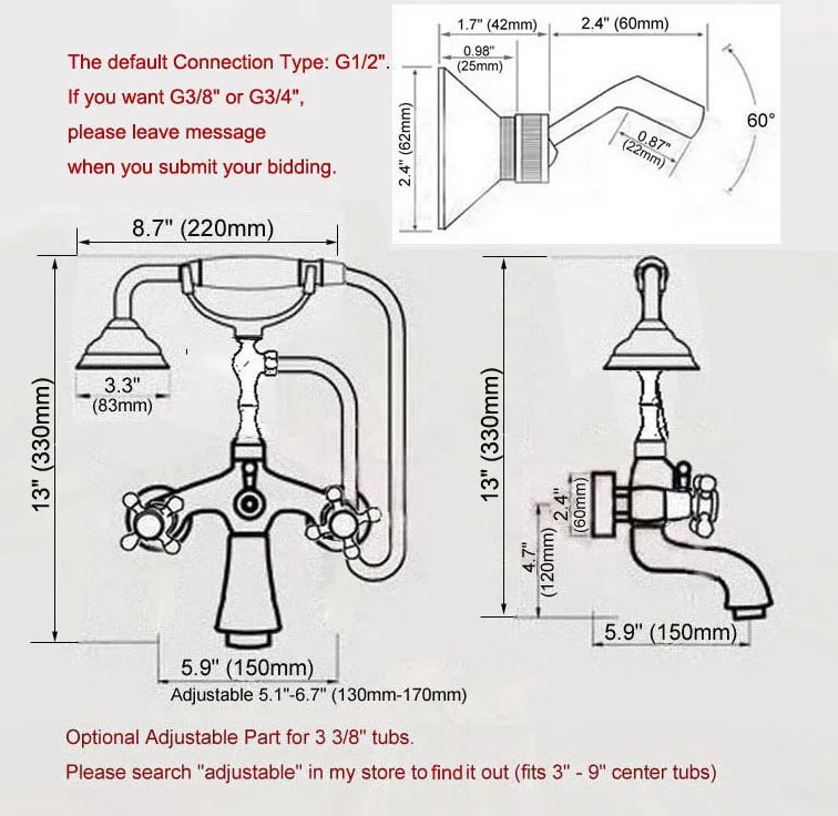 Wall Mounted Bathtub Faucet Double Handle Polished Chrome Mixer Tap Bath Shower Faucets With Hand Shower zna231