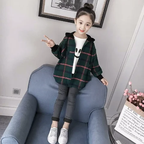 Spring Autumn Thick Girls Jackets plaid Kids Outerwear Letter  Hoodied Coats Children Clothing Teenager Trench Coat 6 8 10 12y