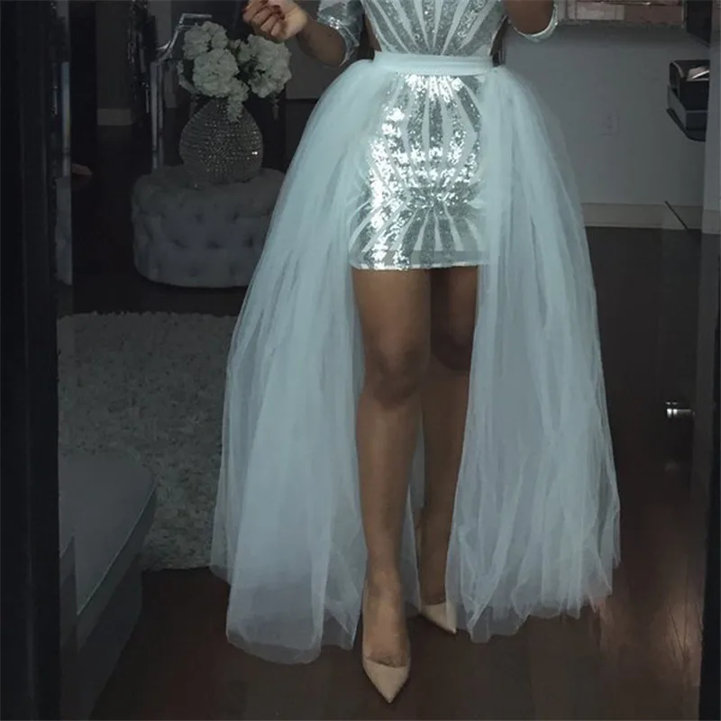 Immagine 4: Gonna elegante rimovibile a vita alta Hoopless 3 strati 110cm lungo Tulle Tutu gonne staccabili accessorio per abito da sera da sposa