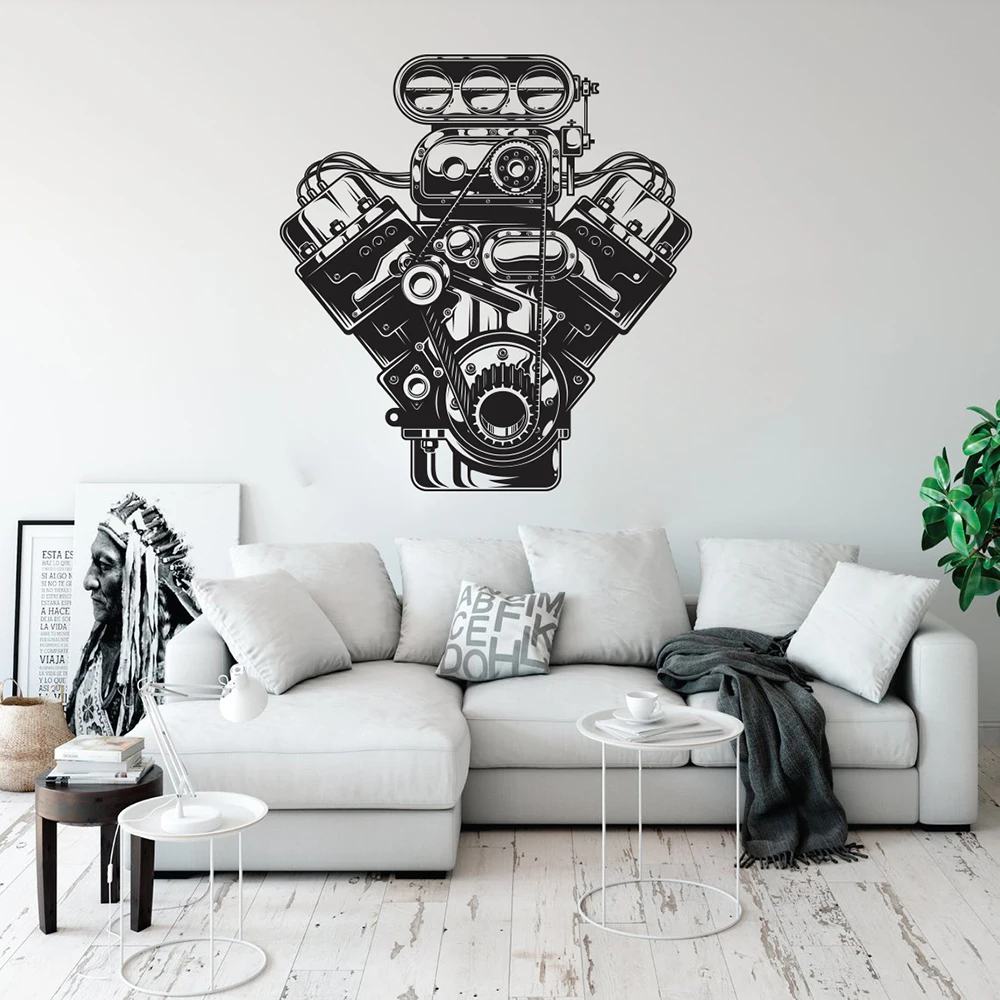 Car Engine Motor Wall Sticker Garage Decor Auto Service Car Repair Machine Wall Decal Vinyl Murals Man Cave Wallpaper P843