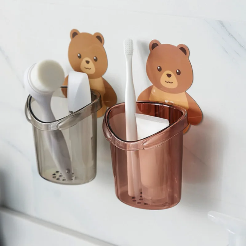 Little Bear Toothbrush Storage Holder Bathroom Cartoon Brush Teeth Toothpaste Wall Suction Shelve Rack Container panda Organizer