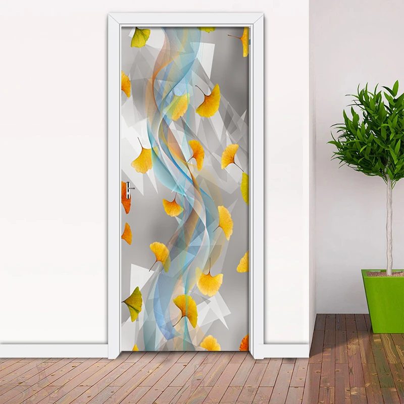3D Door Sticker Color Smoke Maple Leaf Wallpaper PVC Self Adhesive Removable Wall Mural Art Poster Door Sticker Home Door Decal