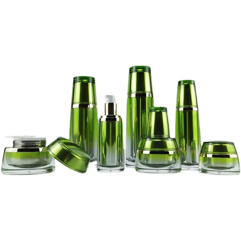 30ml 50ml 80ml 120ml Empty Elegant Lotion Pump Bottle,Green Emulsion Spray Bottle,15g 30g 50g Acrylic Cosmetic Cream Jar