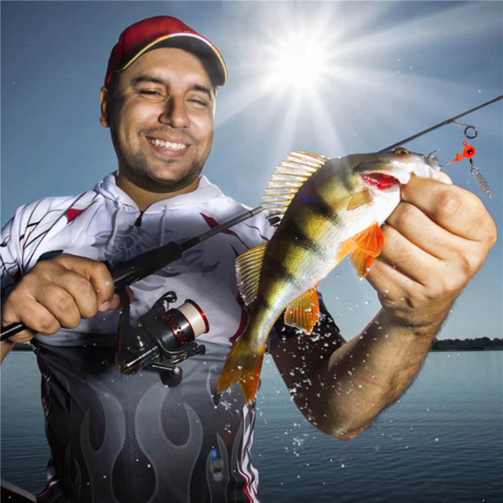 10Pcs Fishing Jig Heads Underspin Spinner Blade 3D Eyes Painted Fishing Lure Crappie Jig hooks for Bass Walleye Trout Fishing