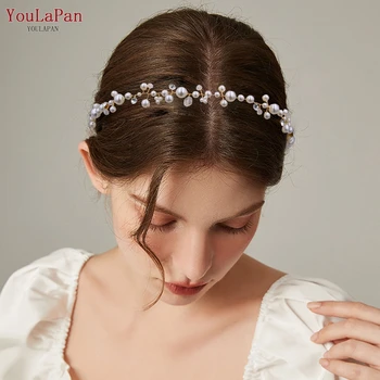 TOPQUEEN Handmade Peal Hairband ลูกปัด Rhinestone Headband เจ้าสาว Headwear เครื่องประดับงานแต่งงานอุปกรณ์เสริม