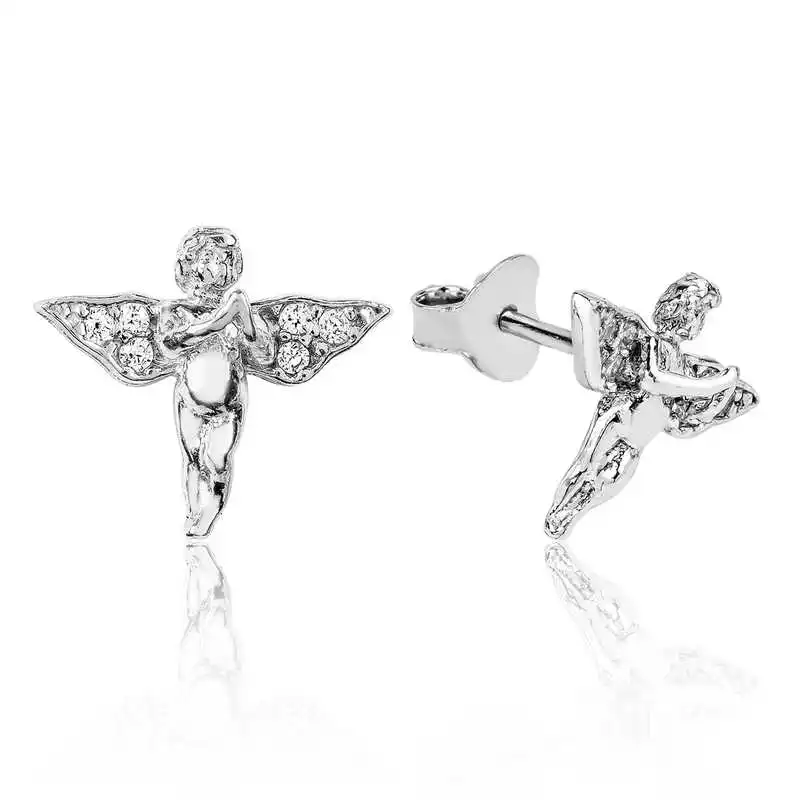 Silver Angel Stud Earrings Zircon Stone 925 Sterling Women for Jewelry Wedding Party Birthday Gift - Box - Fashion - Girl - Special Days