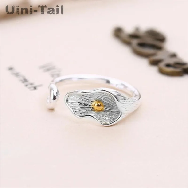 Uini-Tail Hot New 925 Tibetan silver Orchid Lotus Open Ring Simple Fashion Trend Literary Personality Golden Flower Jewelry