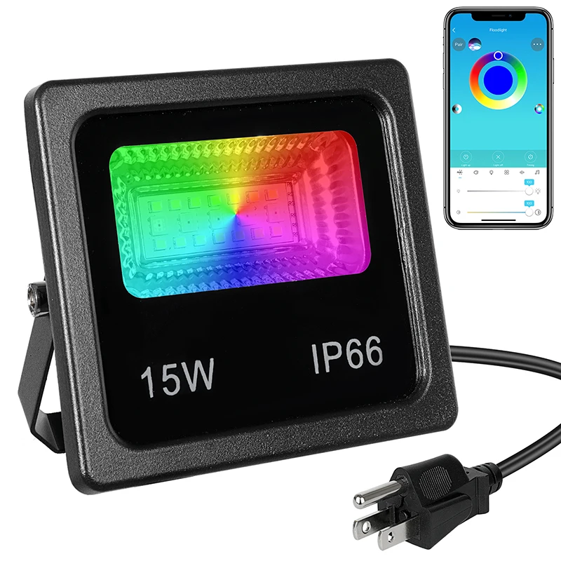 

APP 15W RGBW Led Floodlight Bluetooth Outdoor Smart Flood Light 85-265V IP66 Waterproof Color Changing Spotlight APP Group