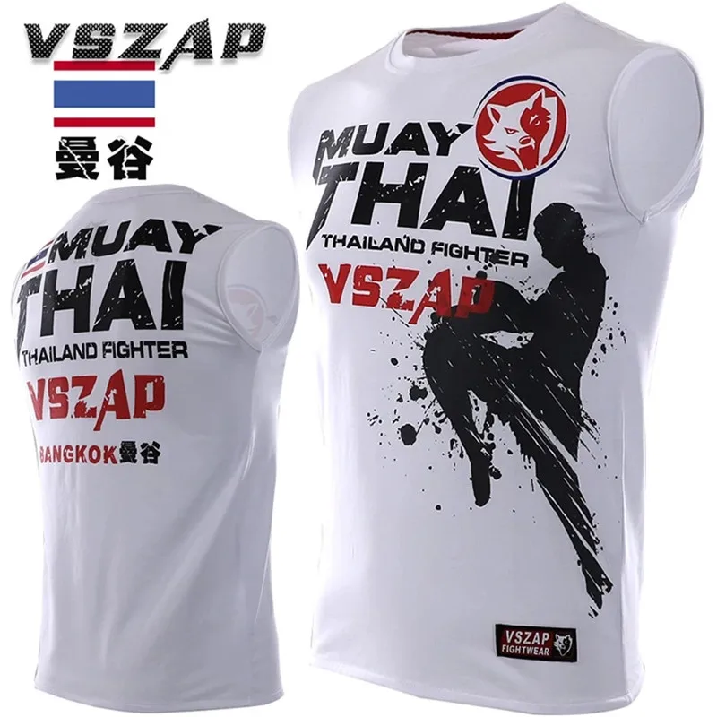 VSZAP-Thai Boxing MMA Sleeveless T Shirt for Men, Fighting, Martial Arts, Fitness Training, Wolf Muay Thai