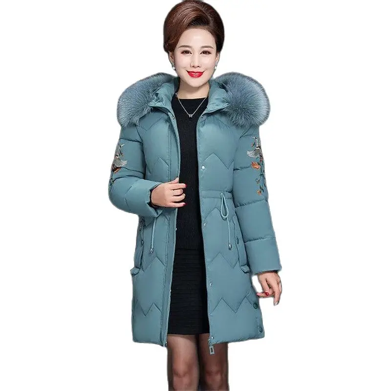 

Middle-aged Female Parkas 2021New Winter Coat Mom's Down Cotton Jacket Femme Hooded Windproof Warm Coat Middle-aged Jacket 5XLC