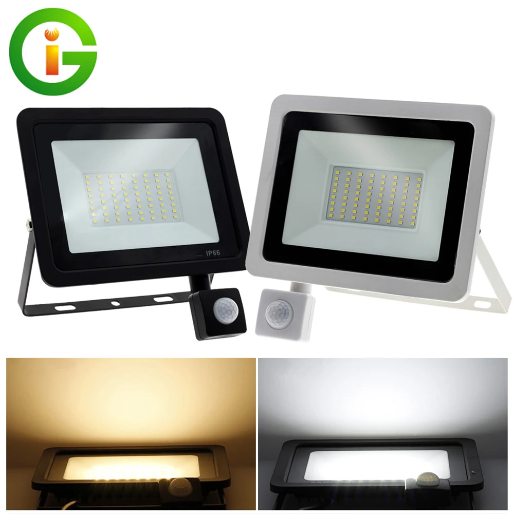 

220V LED FloodLight PIR Motion Sensor Reflector LED Flood Light Waterproof IP66 Spotlight Wall Outdoor Lighting White Warm White