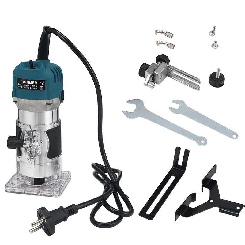 220V 800W Woodworking Electric Trimmer Wood Milling Engraving Slotting Trimming Machine Hand Carving Router EU Plug 6.35mm
