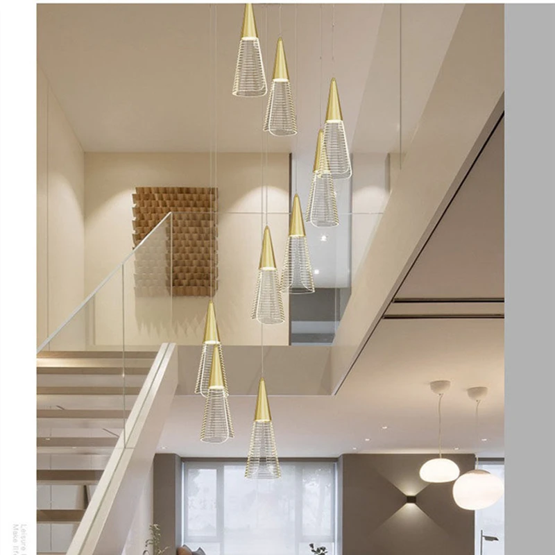 Modern round chandelier home duplex ceiling stair line chandelier Nordic minimalist led hotel high-rise exhibition hall light