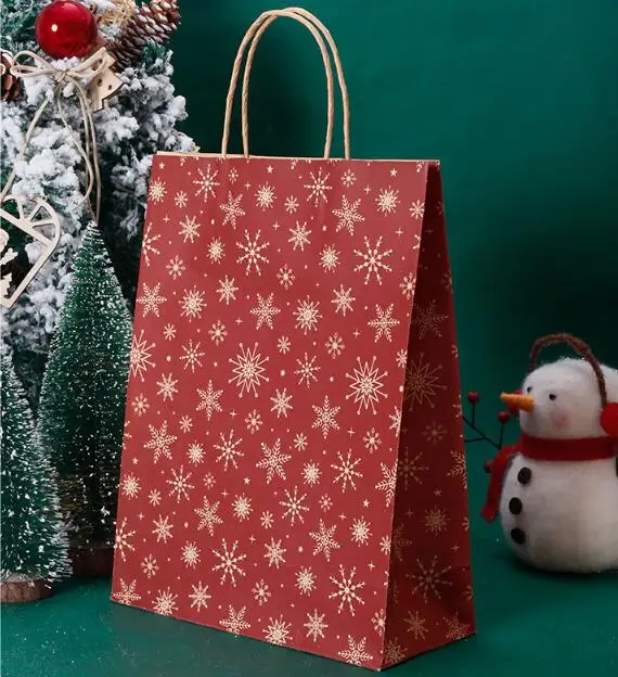 

Christmas Gift Tote Bag Paper 5 piece Snowflake Packing Red