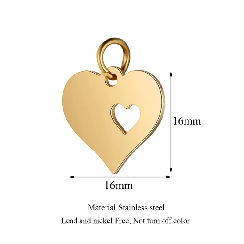 5 stücke Edelstahl Spiegel Poliert Herz Tag Charm Anhänger für Armband Halskette Ohrringe DIY Schmuck Machen Charms 2 stil