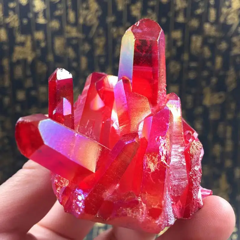 

35-120g Rare beautiful red flame aura quartz crystal cluster specimen