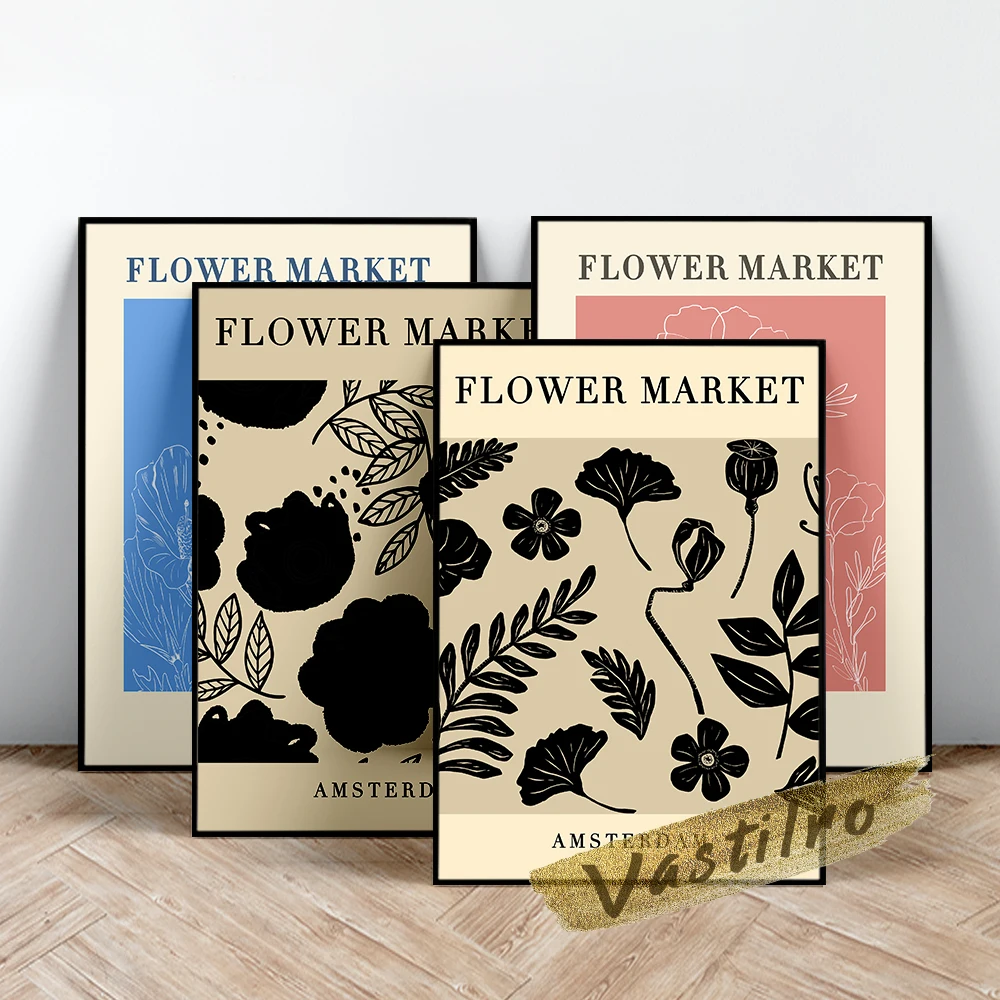 

Flower Market Poster Abstract Line Print Art Canvas Painting Gift Retro Minimalistnordic Modern Home Decor Gallery Wall Picture