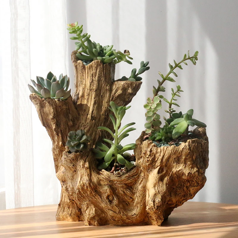 Pastoral Resin Tree Root Pot Succulent Potted Ornaments Platter Fleshy Flowerpot Home Livingroom Table Vase Decoration Crafts