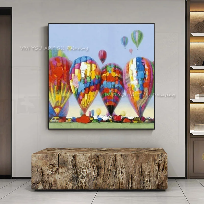 100% Hand painted canvas oil paintings landscape hot air balloon oil paintings wall Art for home decor oil painting customized