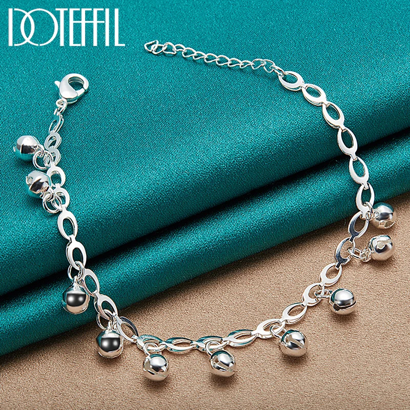 DOTEFFIL 925 srebro koralik kula łańcuszek z dzwonkiem bransoletka dla kobiet moda urok ślubna biżuteria zaręczynowa