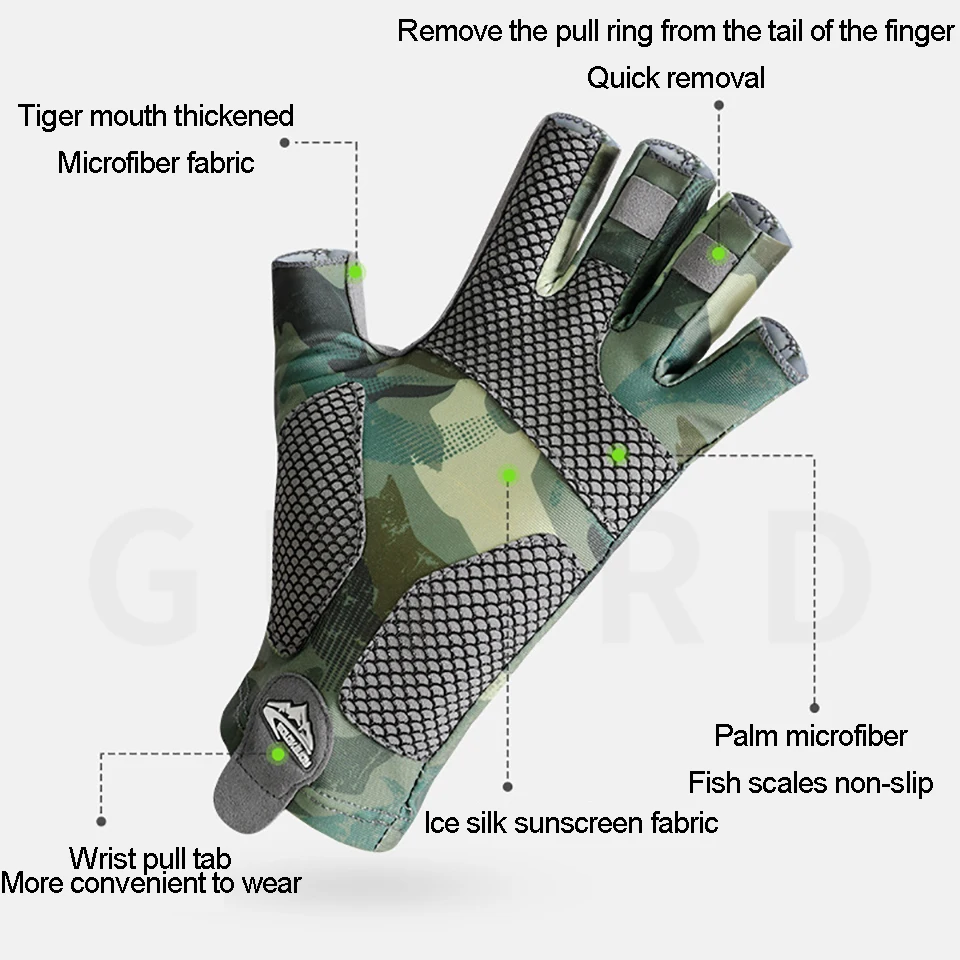 LOOGDEEL Fishing Gloves Half Finger Anti-slip Breathable High Elastic Men Cycling Gloves Ice Silk Quick-release Fishing Gloves