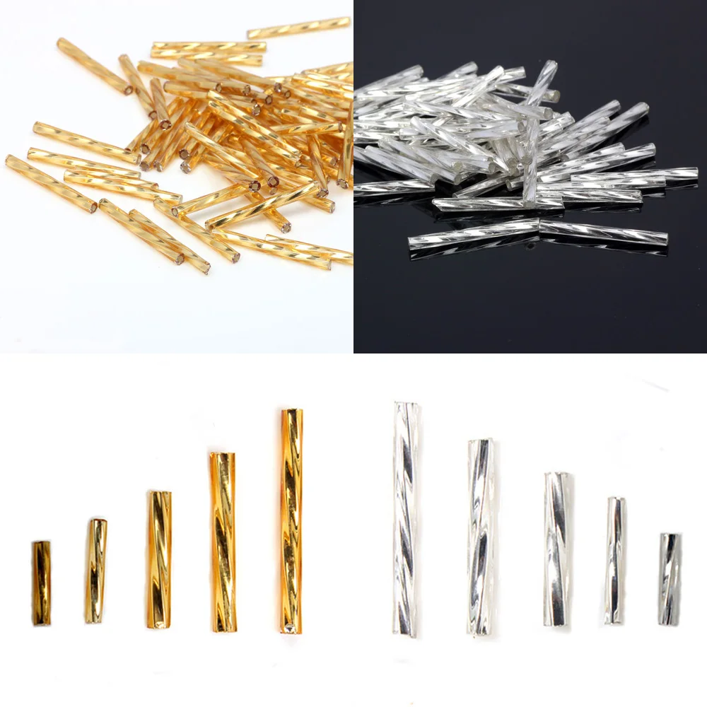 6/9/11/15/20 / 25mm Gold silver color 45g / hand twist tube glass seed beads DIY jewelry necklace / tassel jewelry making