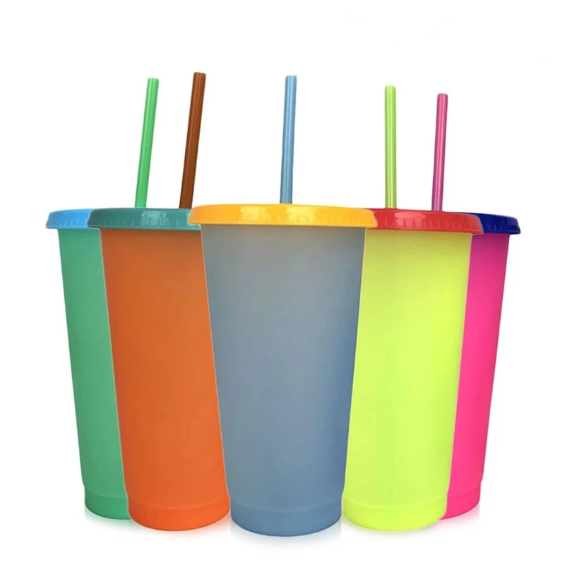 24oz Color Changing Cup Magic Plastic Drinking Tumblers With Lid And Straw Reusable Clear Colors Cold Cup Summer Beer Mugs