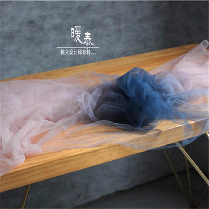 Soft Mesh Tulle Fabric Dark Blue Pink Gradient DIY Background Decor Scarf Veils Fluffy Skirts Wedding Dress Designer Fabric