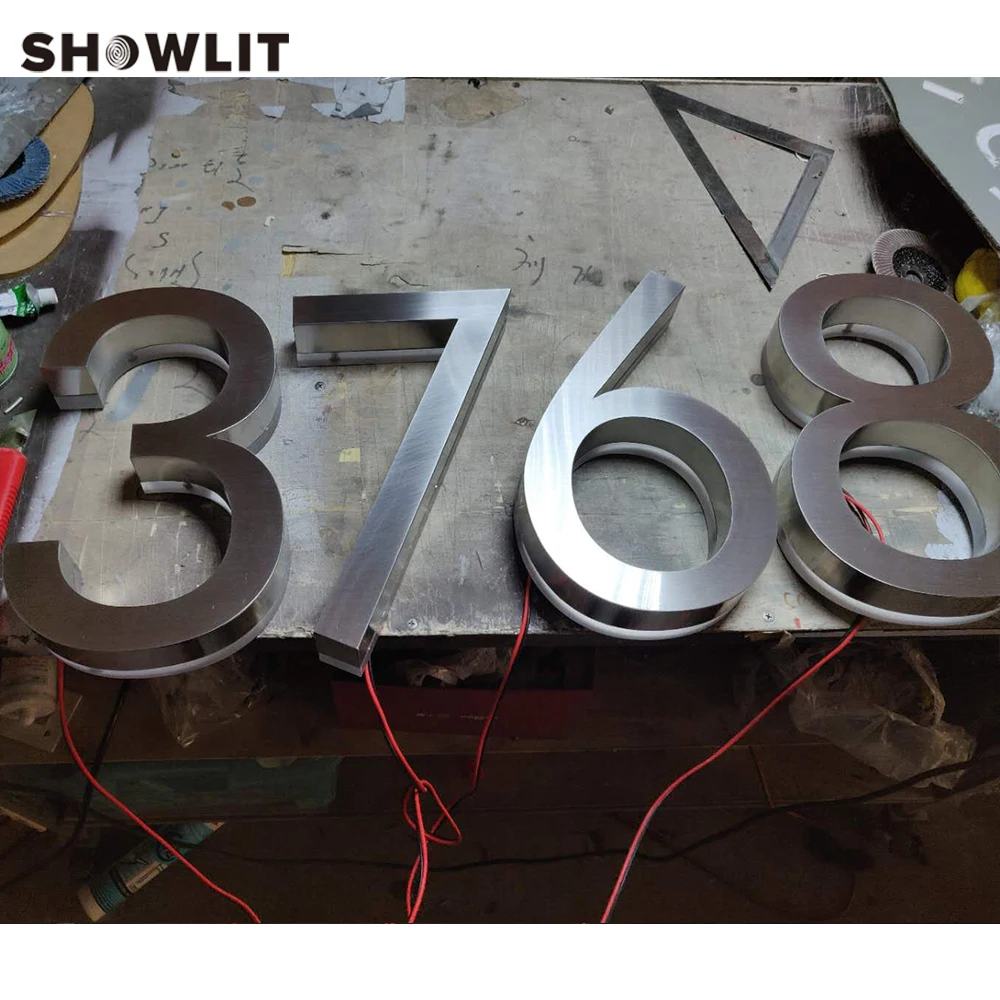 10'' Four Individual Custom House Numbers Outdoor LED Backlit Door Number For Hotel Black Painted Finish Numbers