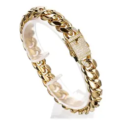 Miami Cuban Link Curb Chain Bracelet for women mens Bangls Gold Color Stainless Steel Luxury crystal Wristband Chains Jewelry