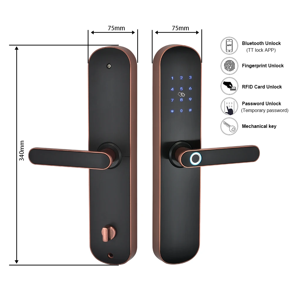 Electronic Security Smart Bluetooth TTLOCK App WiFi Digital Code IC Card Biometric Fingerprint Door Lock for Home