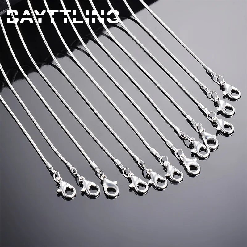 BAYTTLING 925 silver 5pcs/lot 16/18/20/22/24/26/28/30 inch 1MM snake chain necklace For women men fashion jewelry gift wholesale