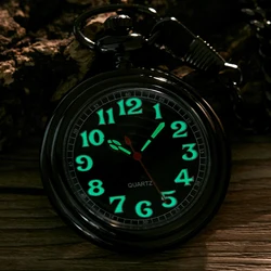 Luminous QUARTZ Pocket Watch for Men Women Black Sliver Gold Fob Chain Pendant Glows in Dark Night Green Light montre de poche