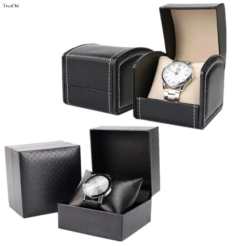 

Travel Black Pu Leather Watch Box Men's Watch Carrying Cases Jade Bangle Clock Holders Jewelry Boxes Tabletop Jewel Organizers