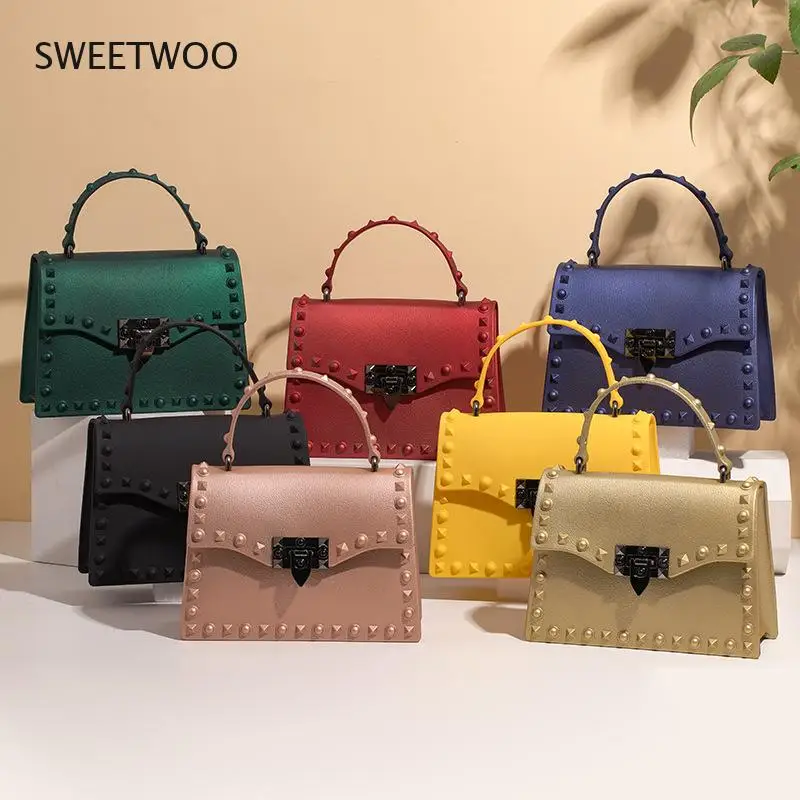 Small pvc women\'s purse high quality courier shoulder handbag casual women\'s designer fashion rivet cross bag