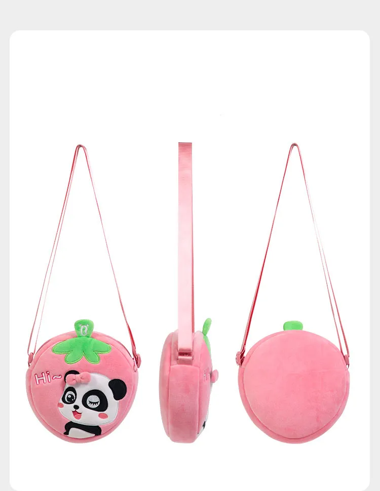 12/15cm BabyBus Cute Panda Plush Coin Bag Soft Stuffed Strawberry Shoulder School Bag For Kid Birthday Gift