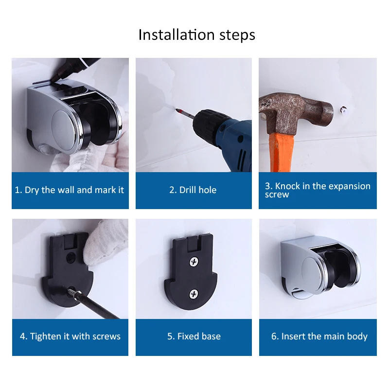 Support de Douchette à Main en ABS, Fixation Murale Ajustable, ELM2121