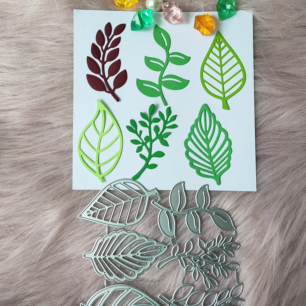 

New 6 pcs Green leaves metal cutting die mould scrapbook decoration embossed photo album decoration card making DIY handicrafts