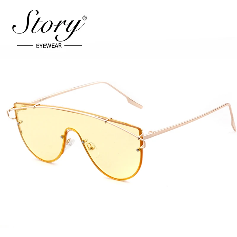 STORY Brand Sunglasses Women Designer Rimless Glasses Frame Yellow Lens Oversize Female Sun Glasses UV400 Cool Ladies Shades