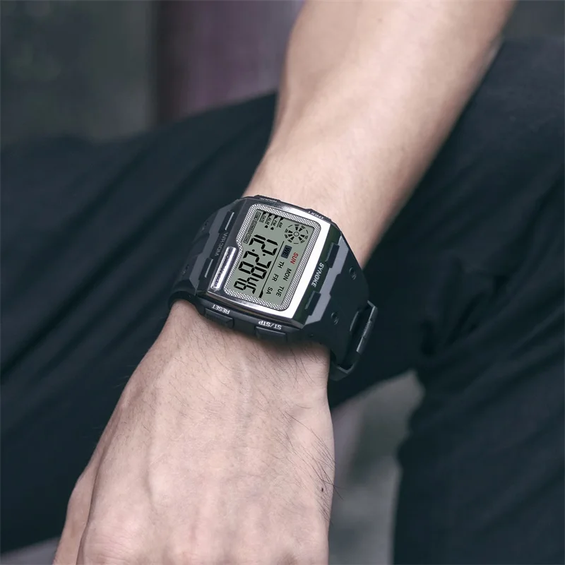 SYNOKE Mens Digital Watches Big Square Dial Alarm Week Resistant Repeater Chronograph Multifunction Digital Sport Watch
