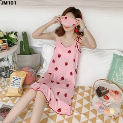 Summer Fashion Suspender Pajamas Skirt Harajuku Women Strawberry Pattern Pink Nightdress Casual Cute Comfortable Sexy Nightgown