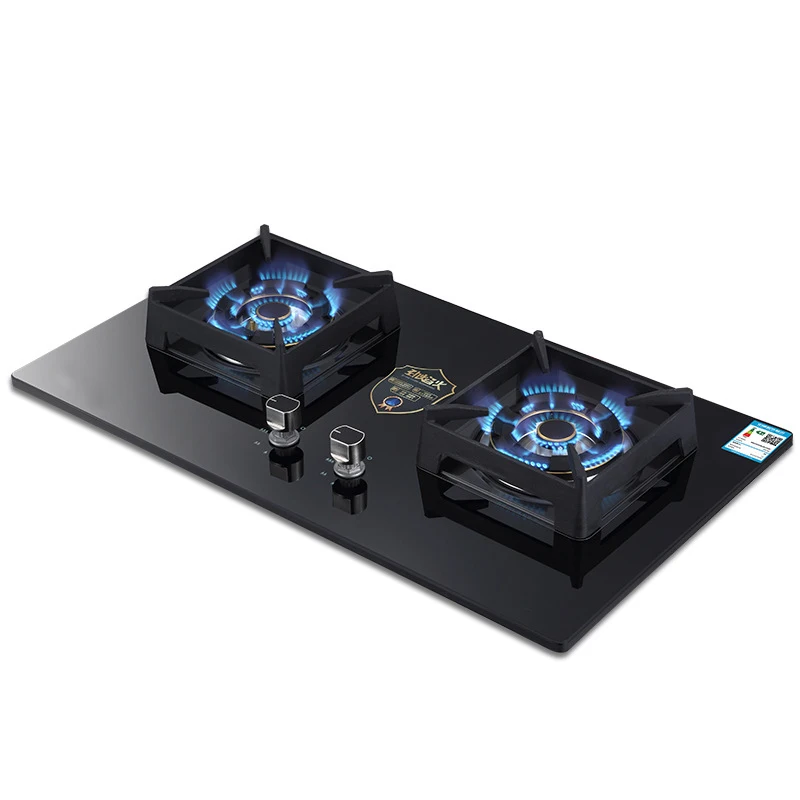 Household Tempered Glass Energy-Saving Black Crystal Gas Stove Embedded Gas Stove Desktop Natural Liquefaction Stove Double Stov