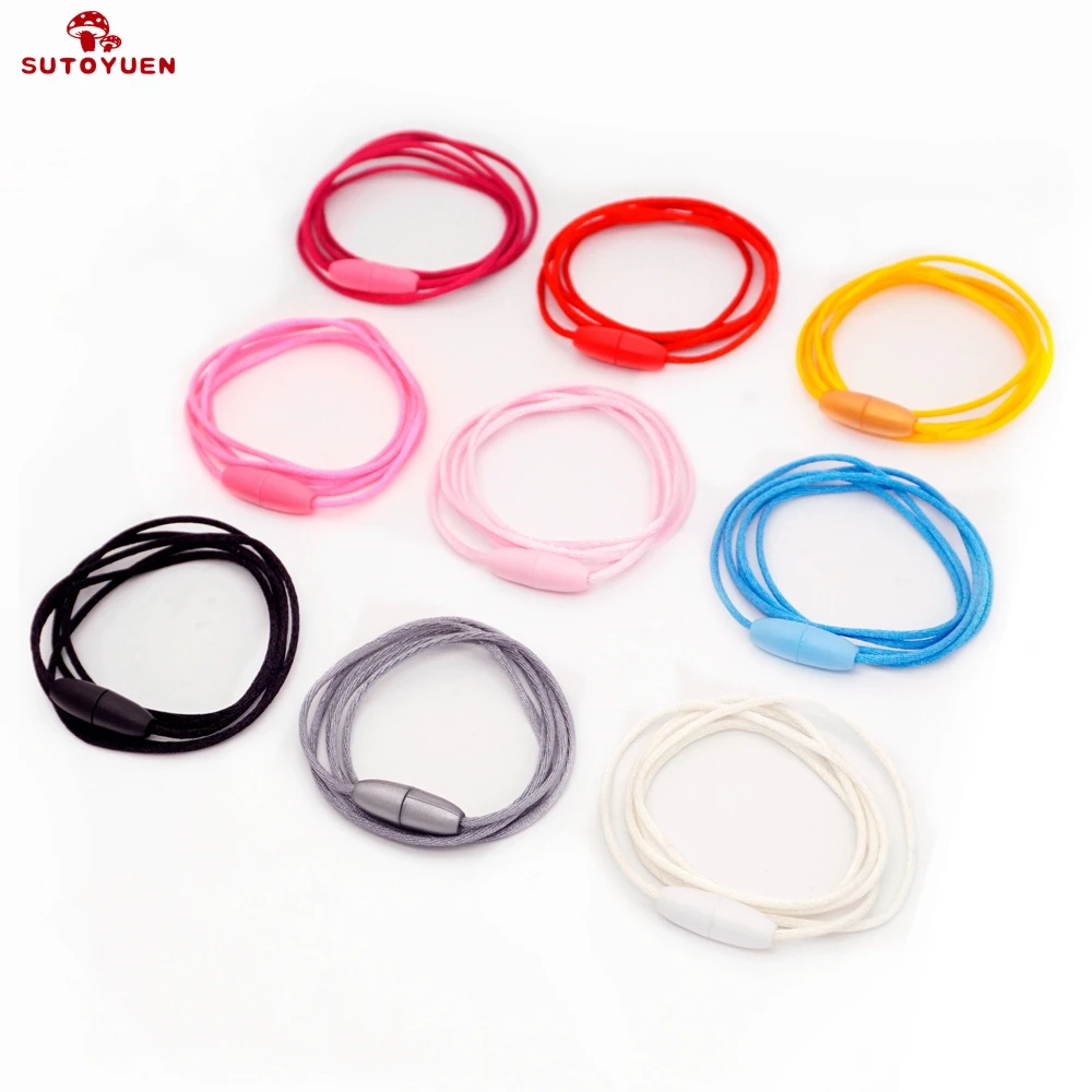 Sutoyuen 100pcs 2mm Soft Satin Cord with Plastic Necklace Breakaway Clasps for Silicone Baby Teether Chewing Jewelry Toy Making