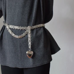 Retro hip-hop thick metal chain silver big love heart tassel waist chain belt female personality wild diagonal strap