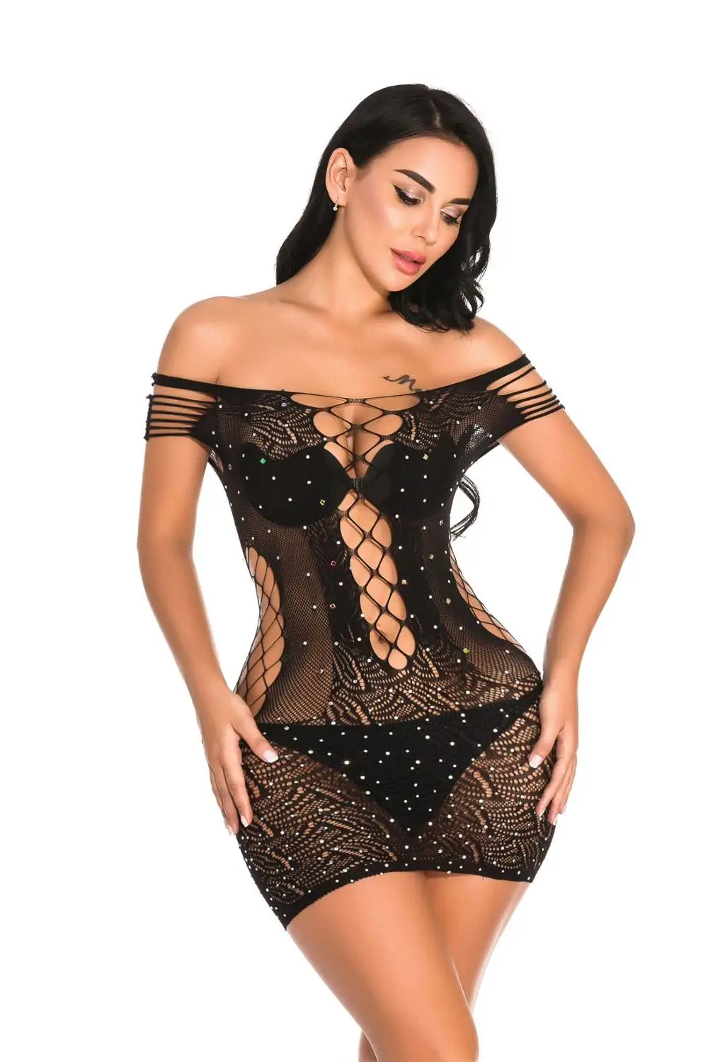 

2020 Women's 2020 Mesh Lingerie for Women Sexy Fishnet Babydoll Mini Dress Plus Size Bodysuit for Beach Mini Dress