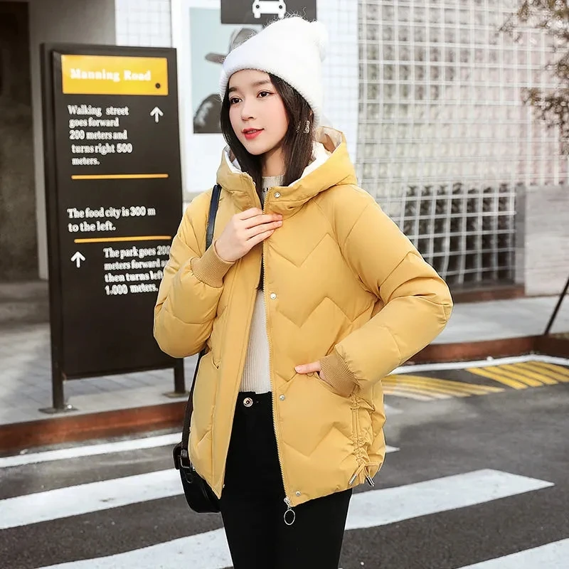 

2021 New Women Clothing Down Cotton Short Jacket Winter Solid Hooded Thick Warm Quilted Coats Loose Casual Female Padded Parkas