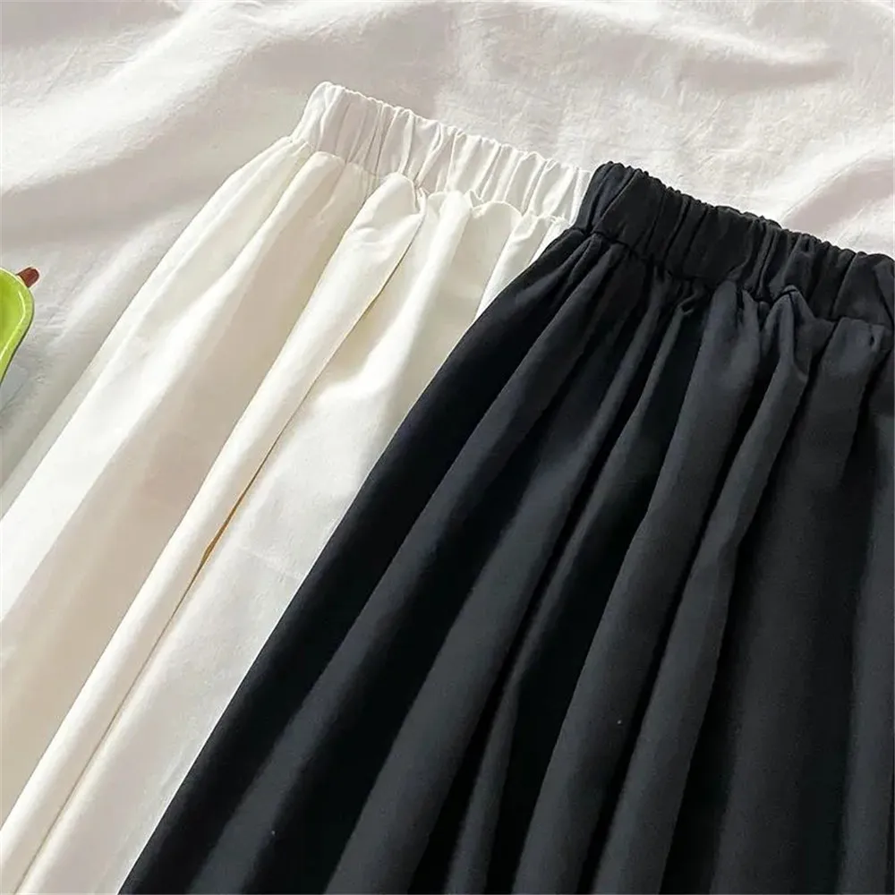 Solid Color Simple Plus Size 5XL Basic Long Skirt Women Wild Black White Pleated Skirt Female Big Size Summer Midi Saia Student