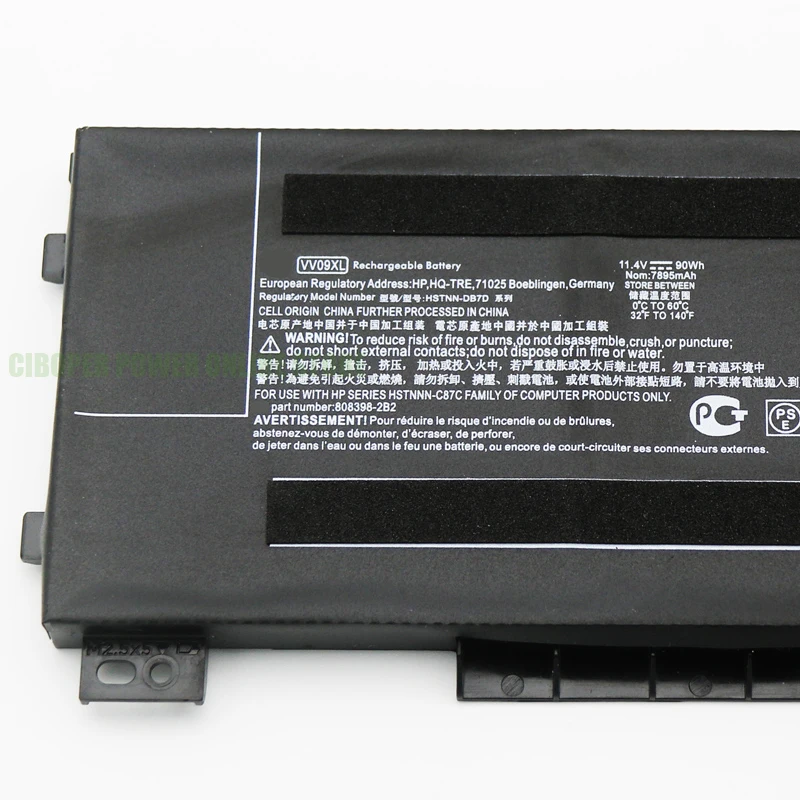 CP Laptop Battery VV09XL 11.4V/90WH/7895mAh For ZBook 15 G3 G4 Series HSTNN-DB7D HSTNN-C87C 808398-2C2 808398-2C1 808452-005